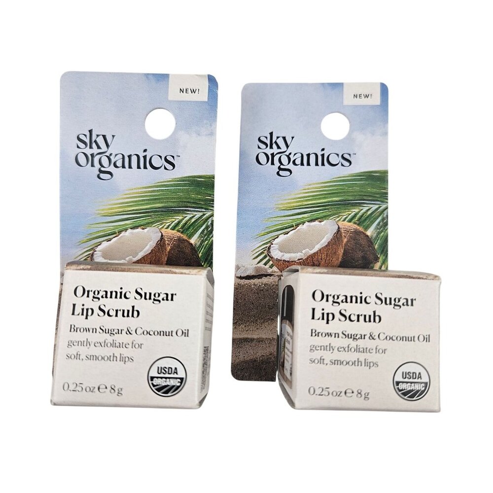 Sky Organics Organic Sugar Lip Scrub Brown Sugar Coconut Oil 0.25 oz 2 Packs NIB
